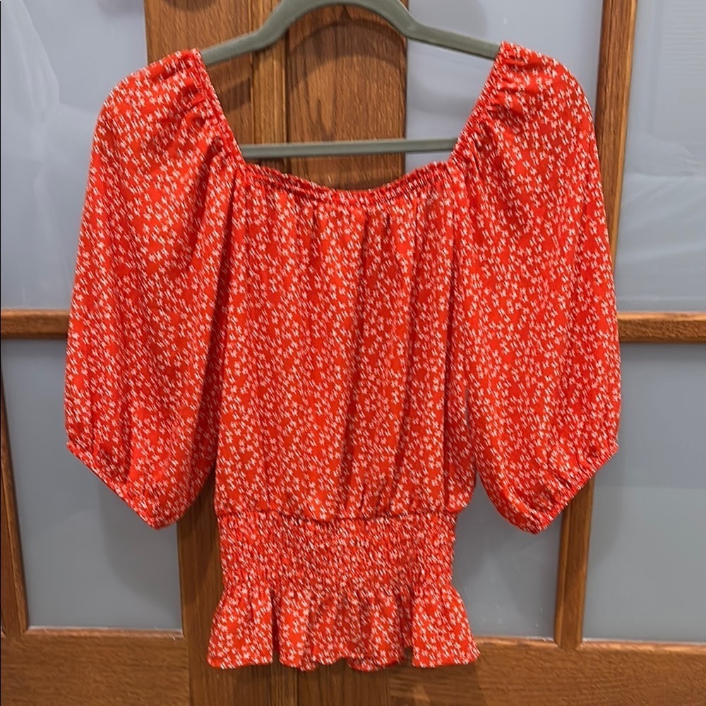 Sienna Sky Red and White Smocked Puff Sleeve Blouse​​​​ - Picture 4 of 6